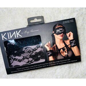 Kink By Leg Avenue Floral Lace Satin Lined Soft Cuffs & Eye Mask Bondage Restrai